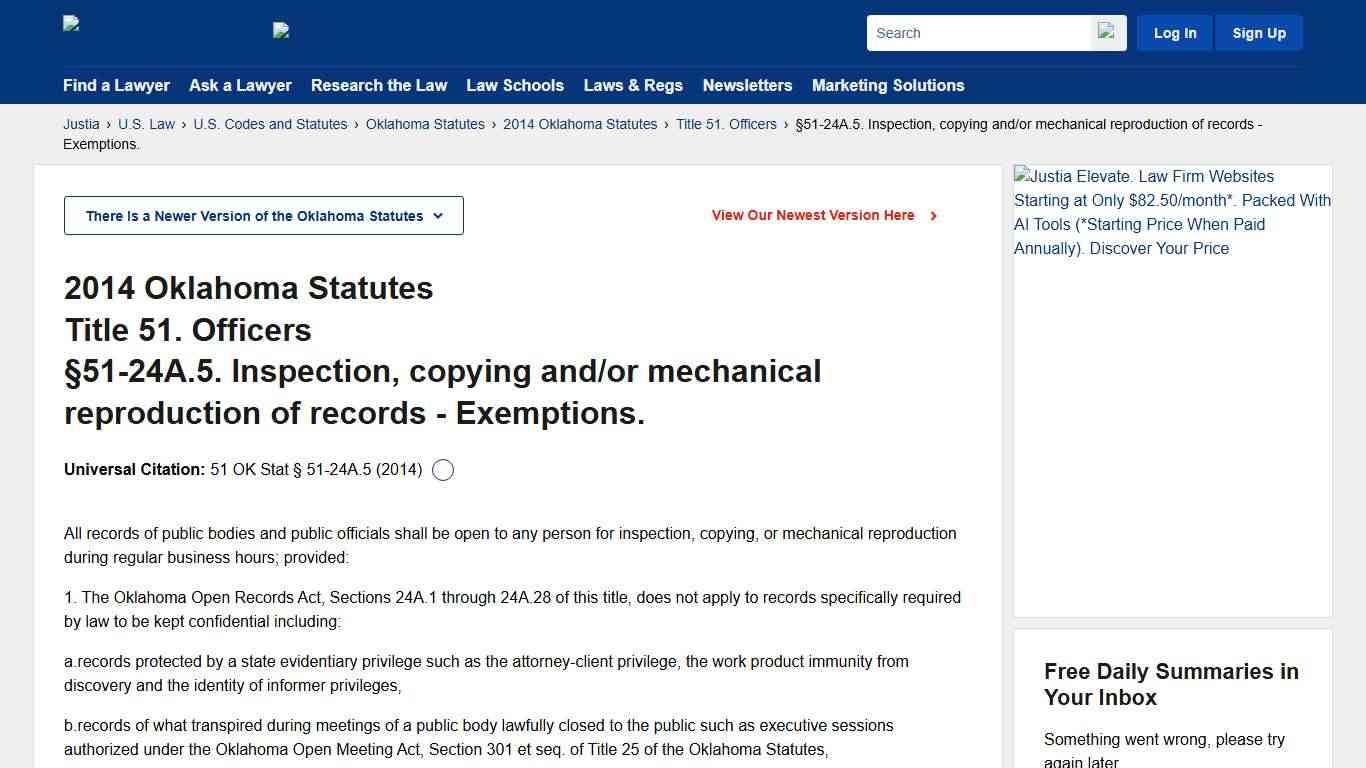 §51-24A.5. Inspection, copying and/or mechanical reproduction of records - Exemptions. :: 2014 Oklahoma Statutes :: US Codes and Statutes :: US Law :: Justia