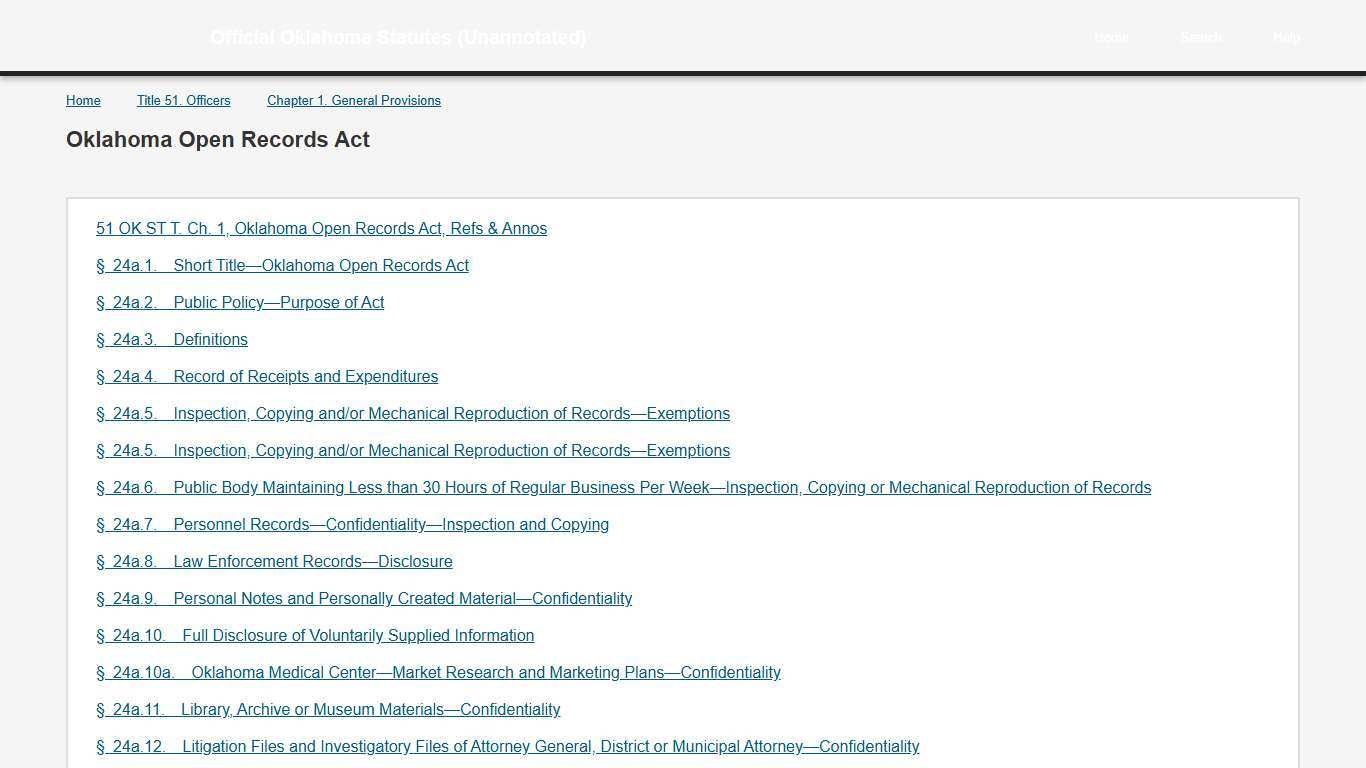 Browse - Official Oklahoma Statutes (Unannotated)